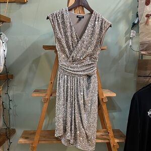 Express Silver Sequin Asymmetrical Dress